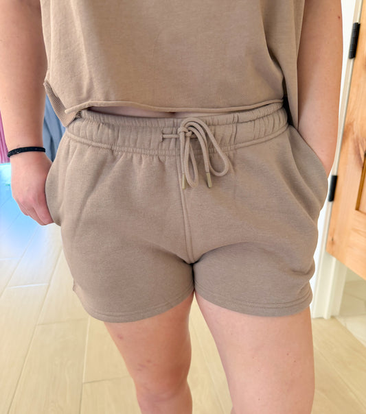 Cotton Blend Sweat Shorts, Silken Taupe