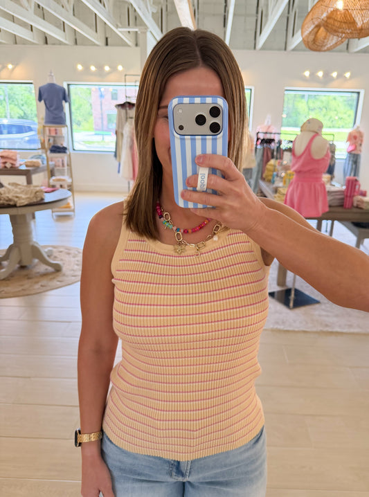 Multi-Striped Ribbed Tank, Vanilla Punch