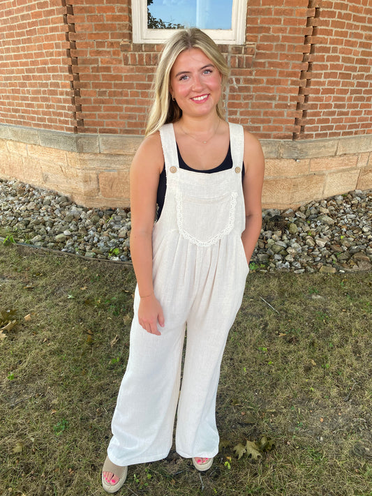 Crochet and Floral Overalls