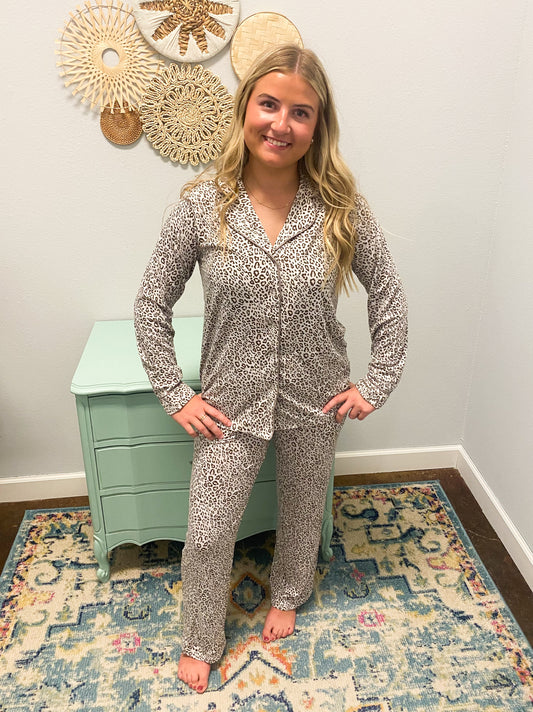 Leopard Print Long Sleeve Pajama Set