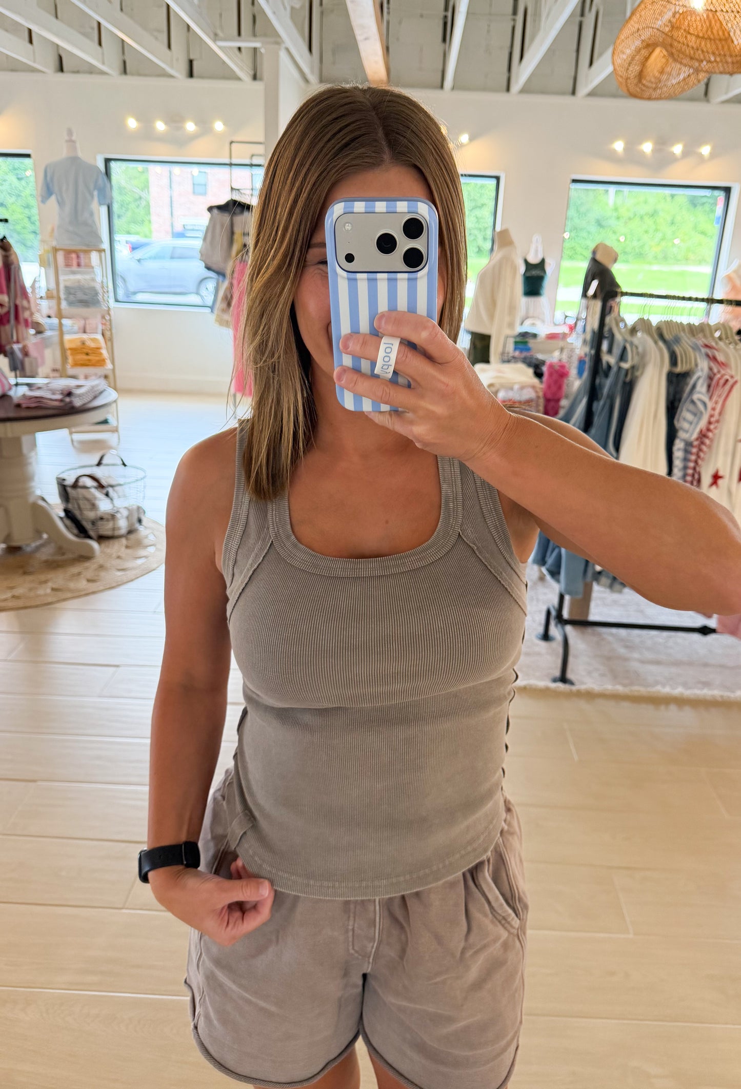 Mineral Washed Cotton Rib Tank, Mocha