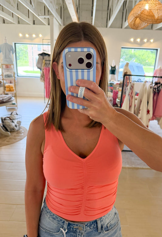 V Neck Shirred Tank, Multiple Colors