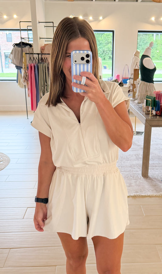 Off Duty Romper, White Pearl