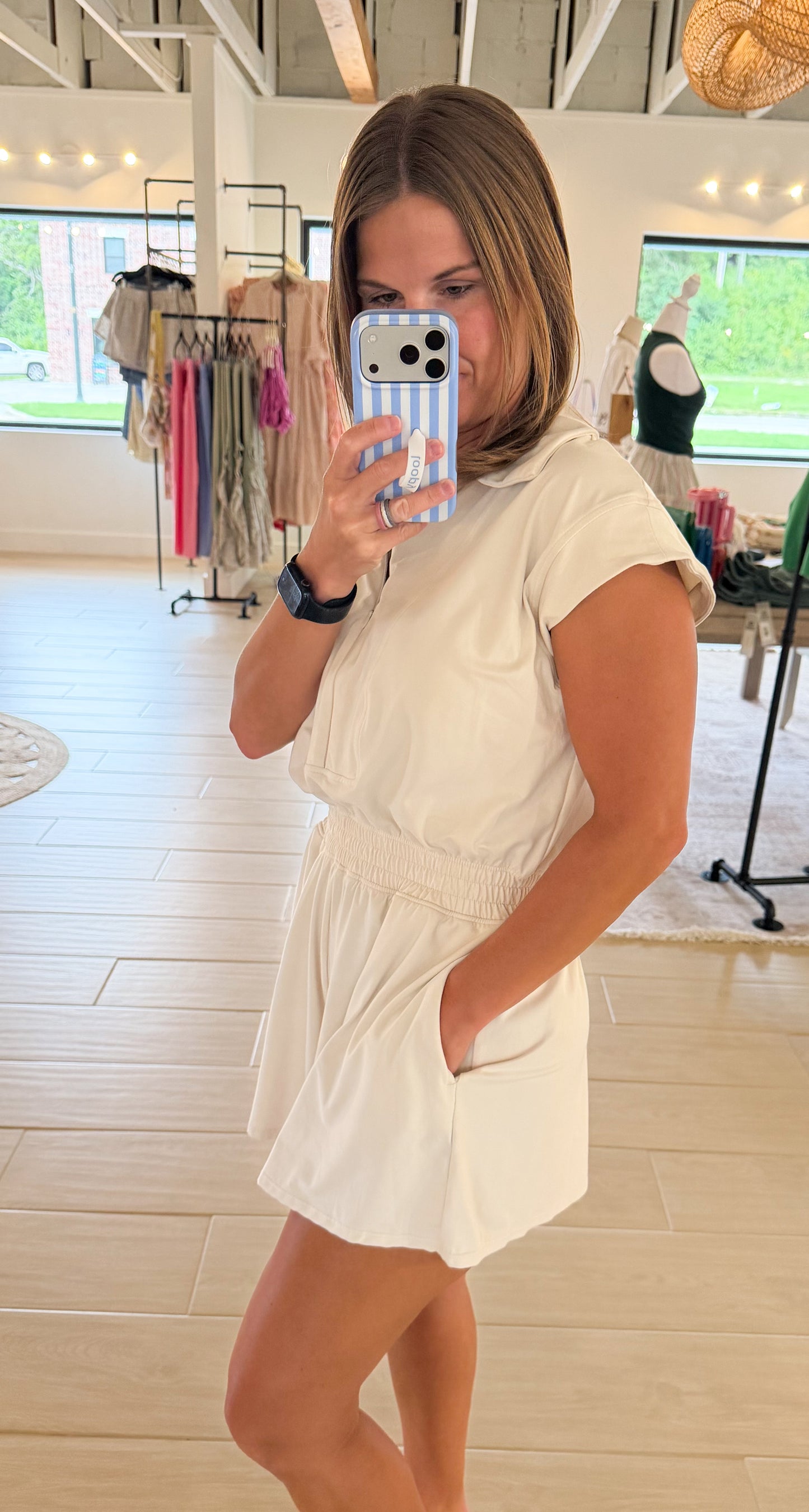 Off Duty Romper, White Pearl