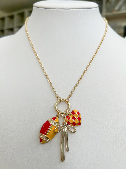 KC Chiefs Checkered Bow Charm Necklace