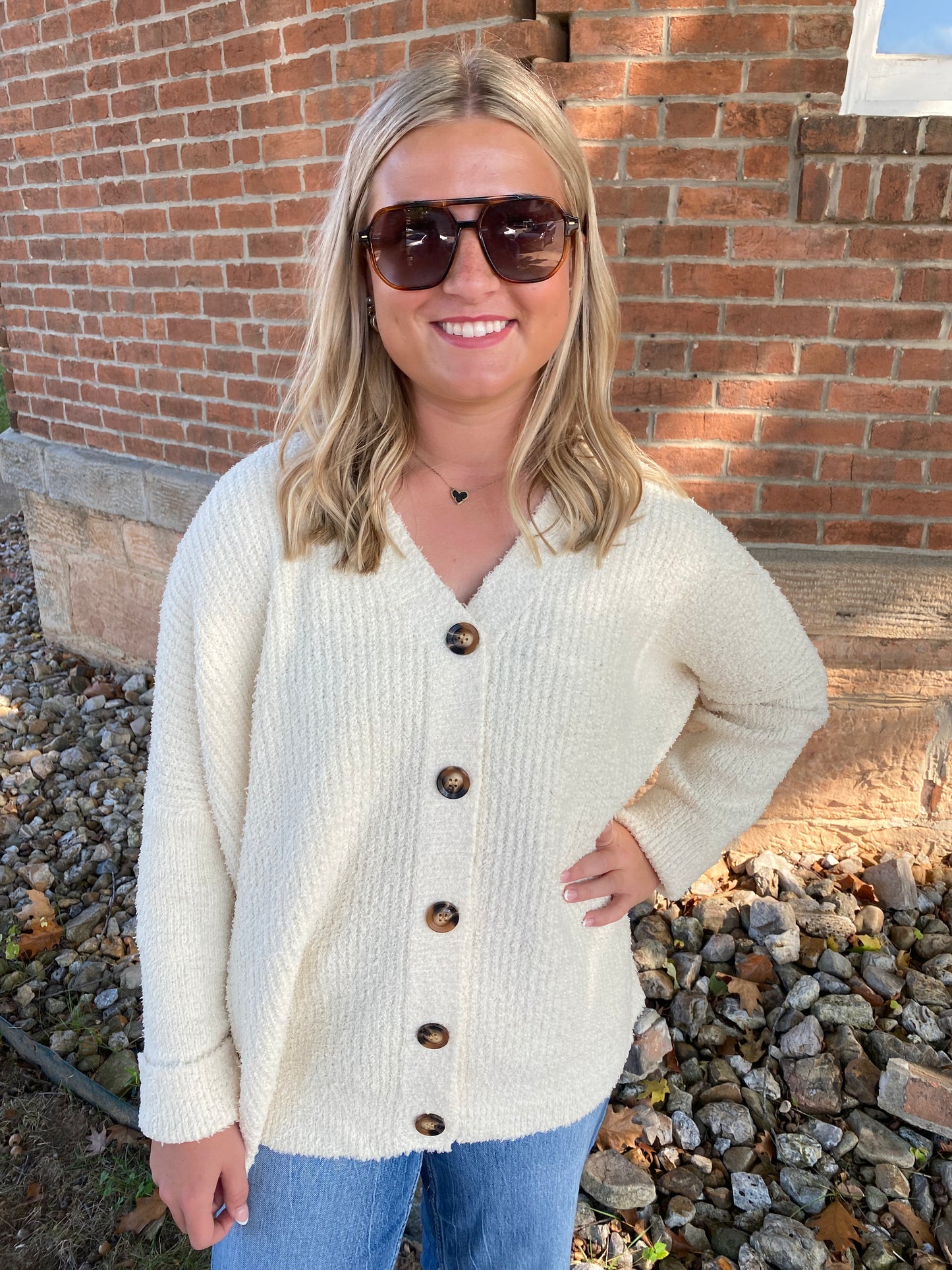 Brushed Sweater Cardigan, Off White