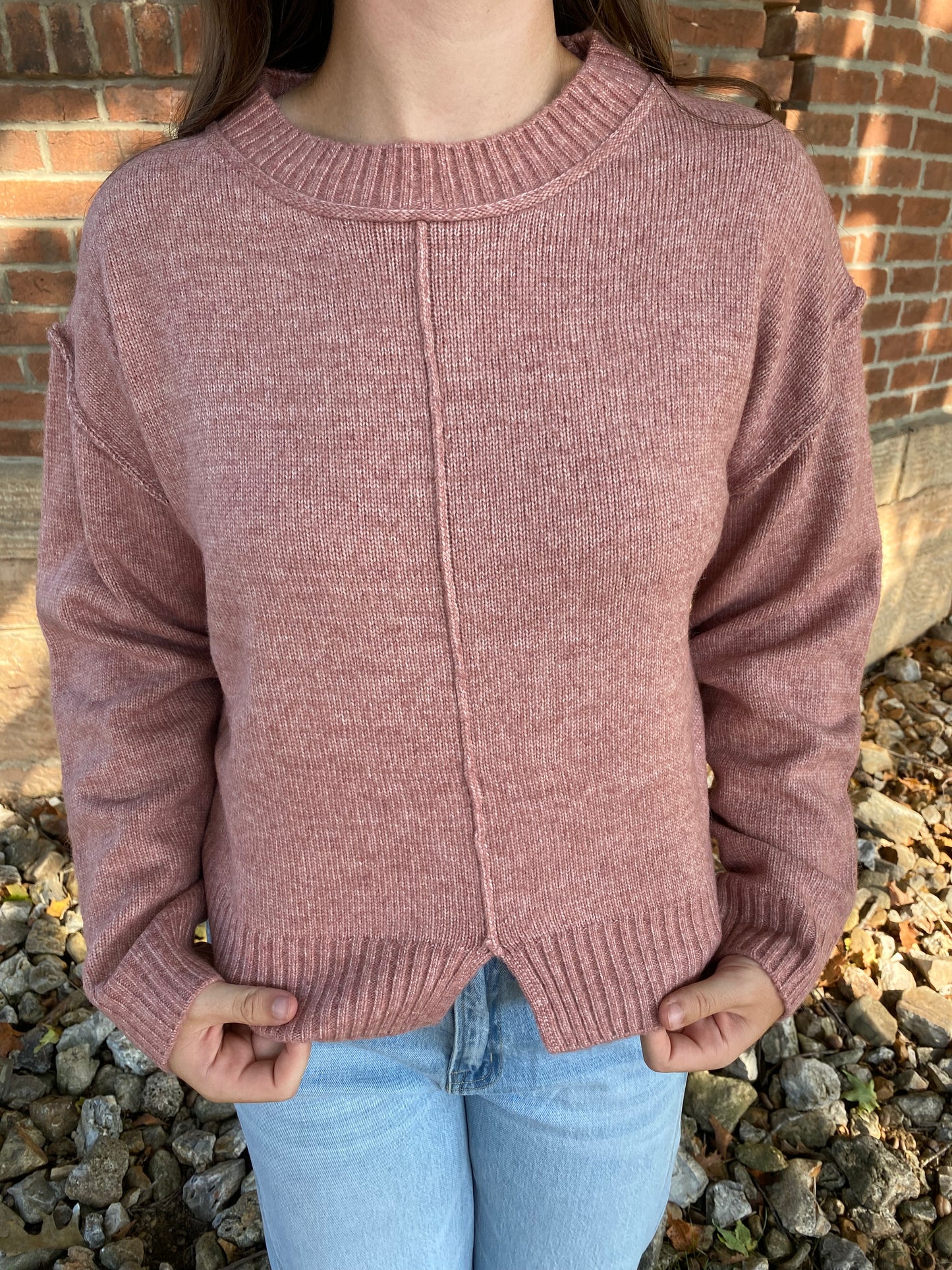 Front Bottom Slit Sweater, Pink