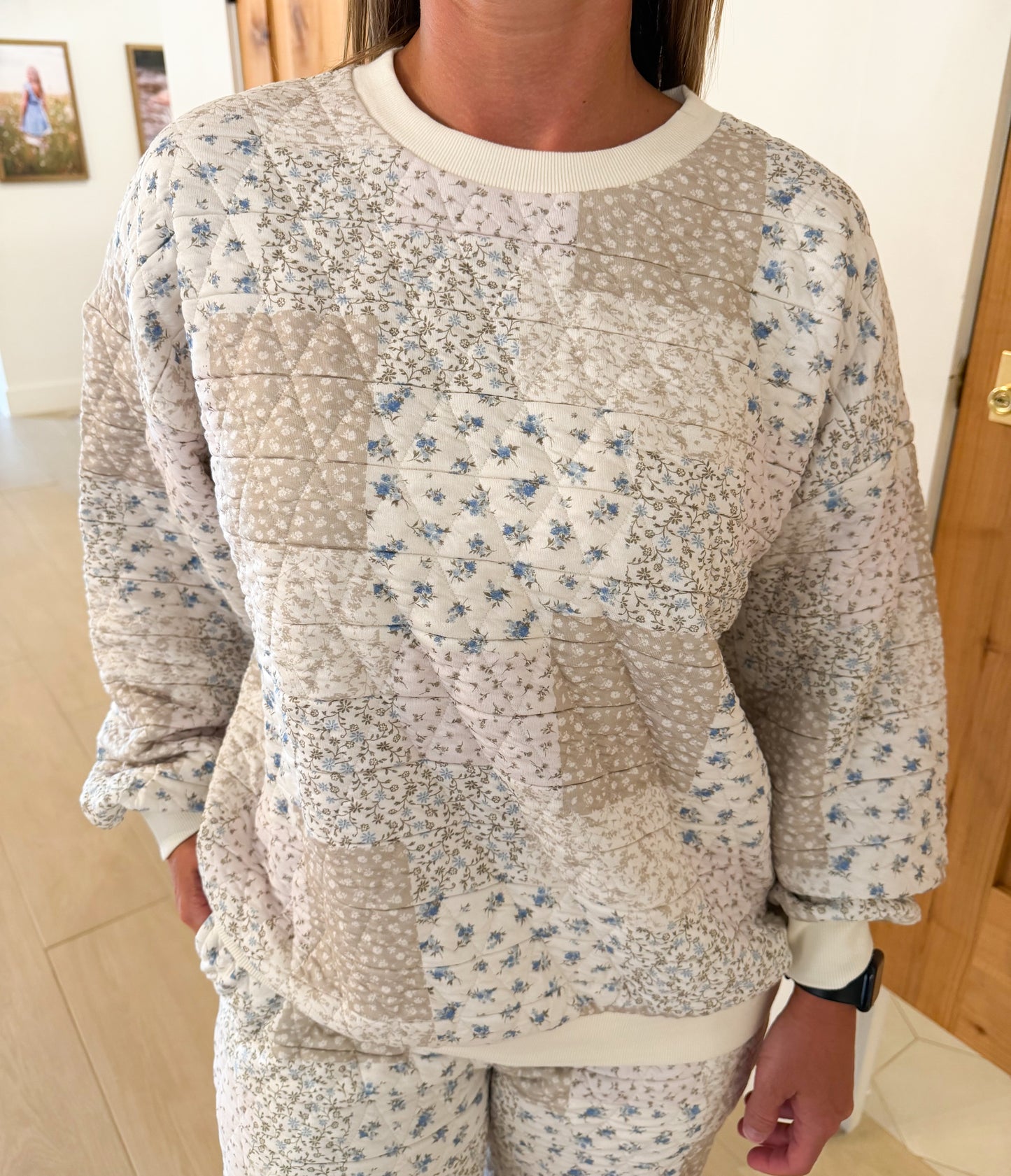 Floral Patchwork Long Sleeve Top, Cream