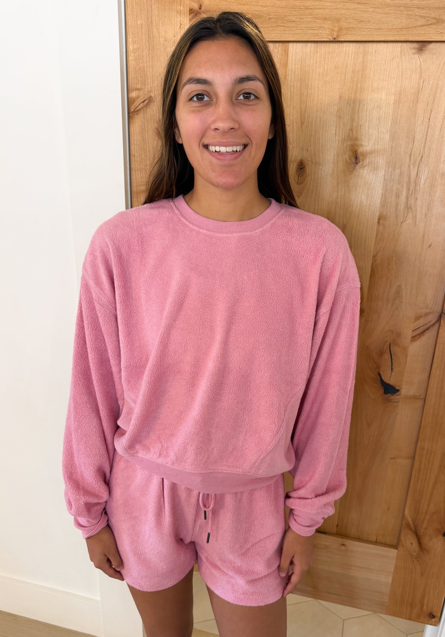 Contrast Sweatshirt/Shorts Set, Pink