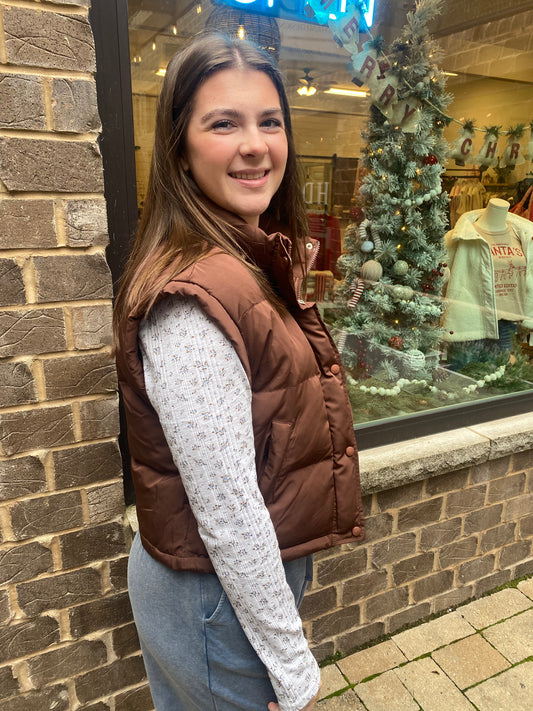 Casual Puffer Vest, Chocolate