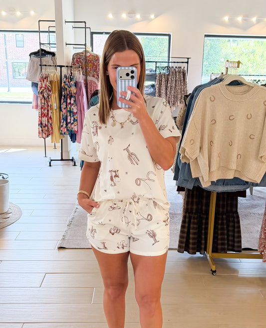 Western Print Cuff Tee