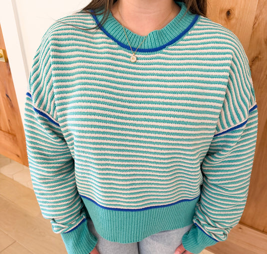 Contrast Stripe Sweater, Sea Foam