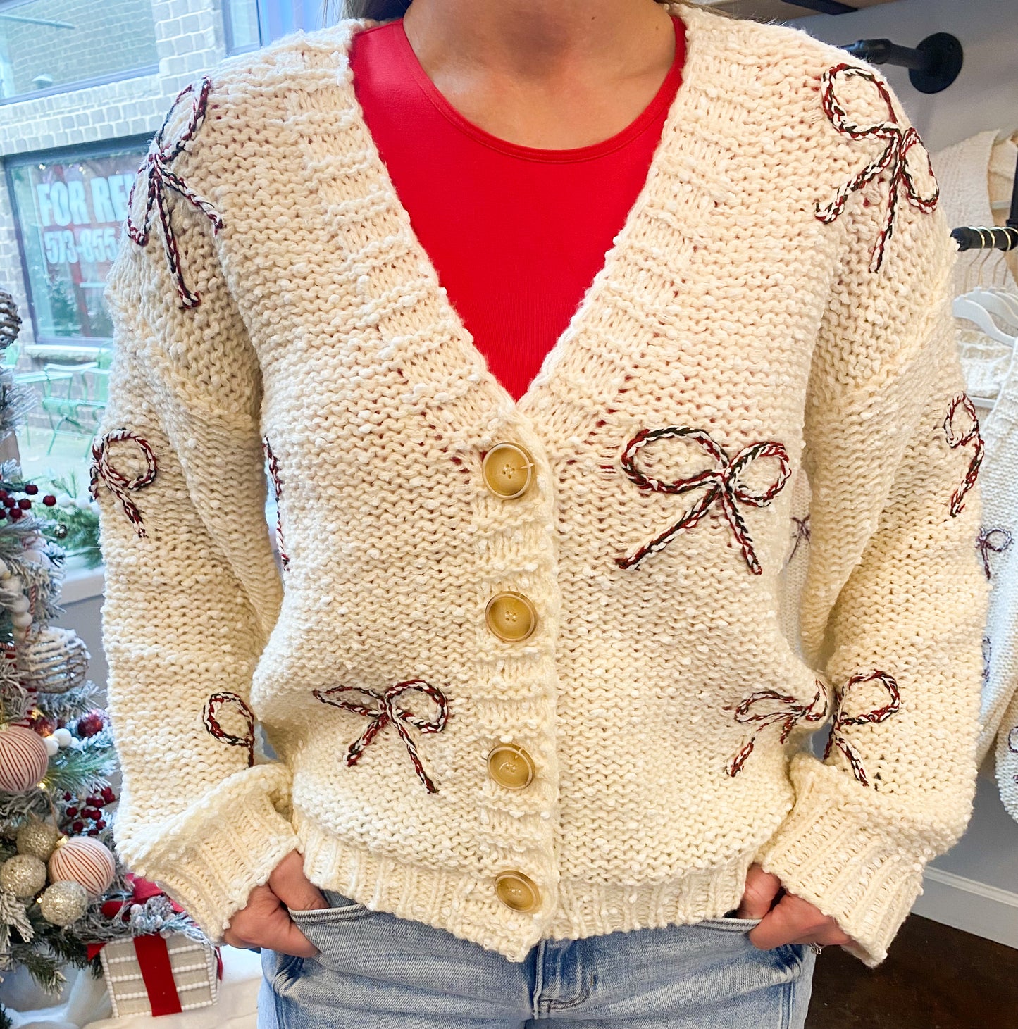 Ribbon Patch Popcorn Cardigan