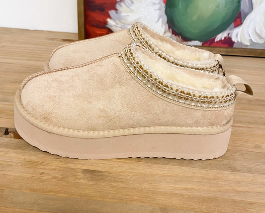 Cozy Winter Platform Slippers, Beige