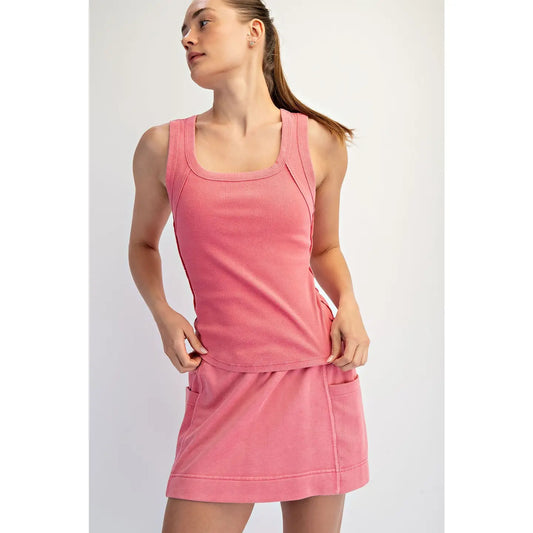 Mineral Washed Cotton Rib Tank, Strawberry
