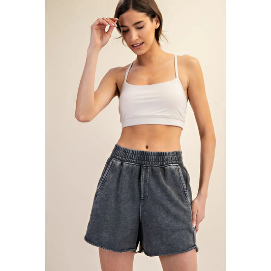 Mineral Washed Terry Short, Black