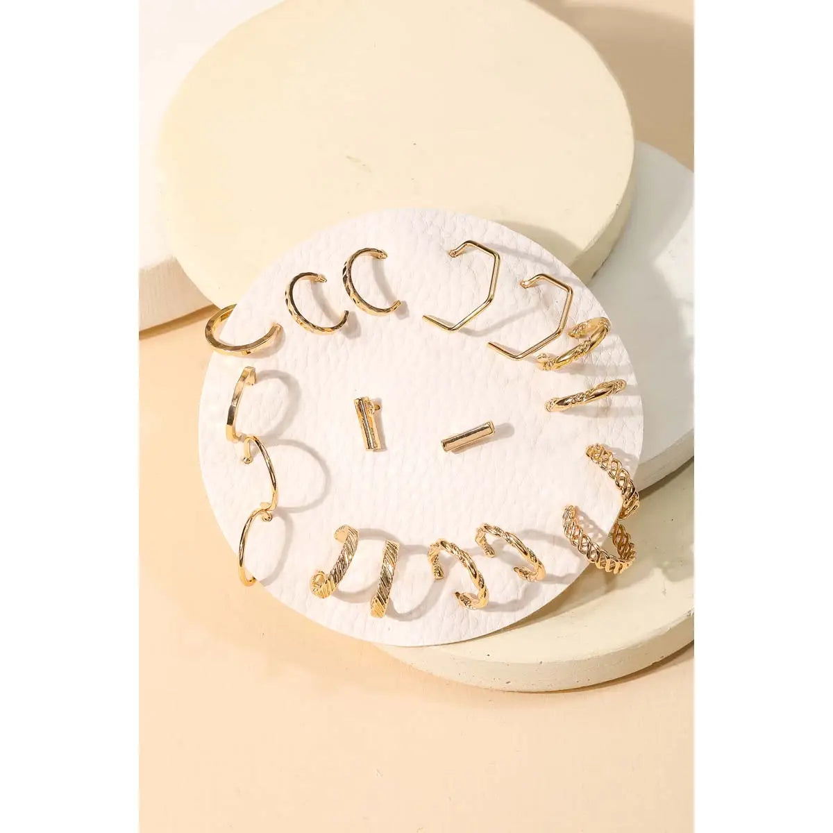 Mixed Metallic Hoop Earrings Set, Gold