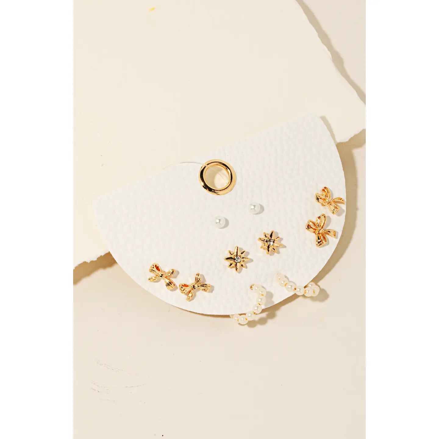 Mixed Stud and Hoop Earrings Set, Bow & Pearl