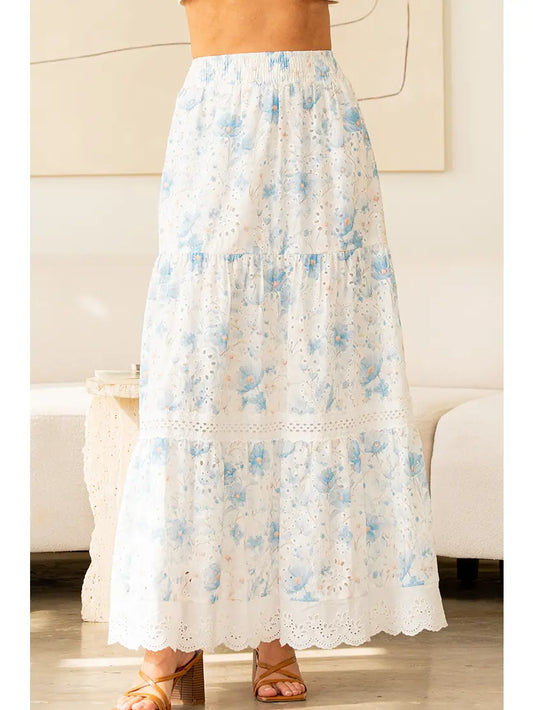 Plus Relaxed Fit Floral Tiered Maxi Skirt