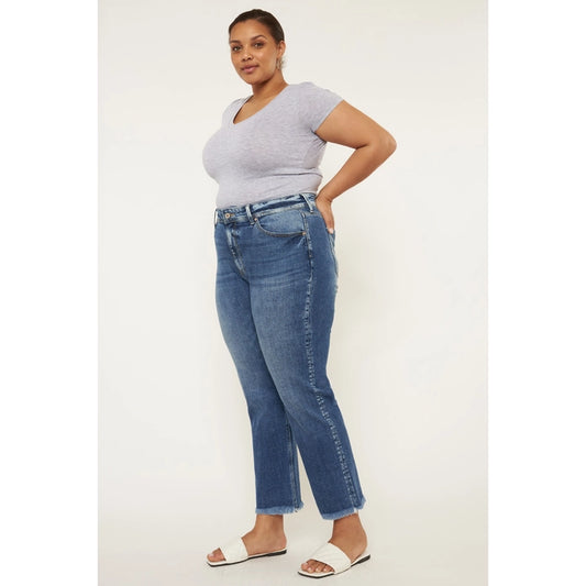 Plus Kan Can Slim Straight Relaxed Denim Jeans, Medium Stone Wash