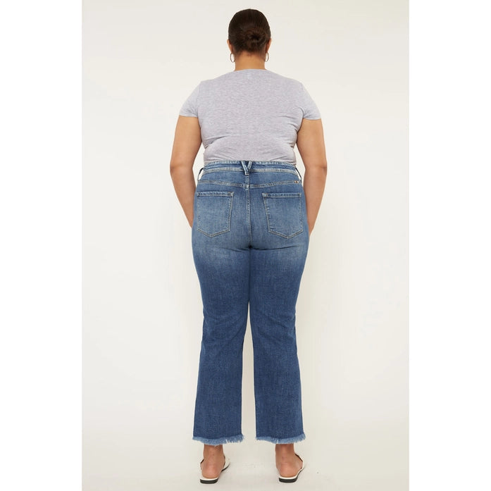 Plus Kan Can Slim Straight Relaxed Denim Jeans, Medium Stone Wash