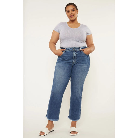 Plus Kan Can Slim Straight Relaxed Denim Jeans, Medium Stone Wash