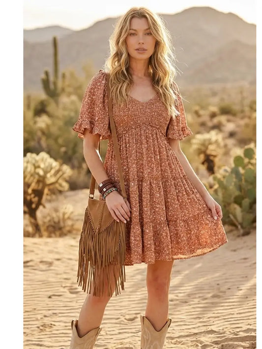 Prairie Blossom Smocked Mini Dress