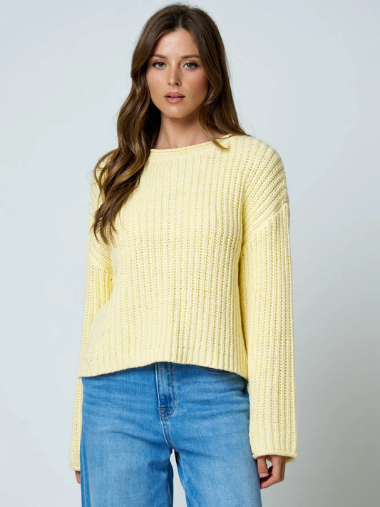 Roll Up Raw Edge Long Sleeve Sweater, Multiple