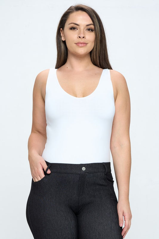 Plus, Short Version-Reversible V Neckline Seamless Tank, White