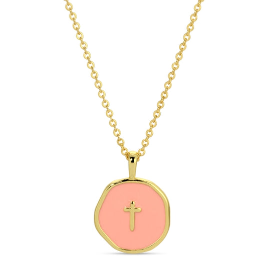 Tiny Cross Pendant Necklace, Rose