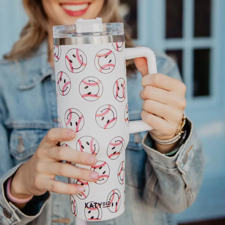 40oz Baseball Happy Faces Stainless Steel Tumbler