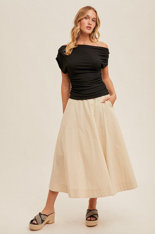 Asymetrical Neck Ruched Knit Top
