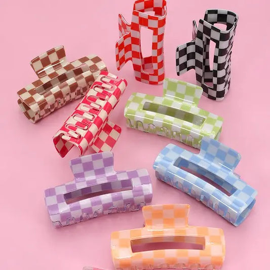 Checkered Print Hair Clip, Multiple Colors