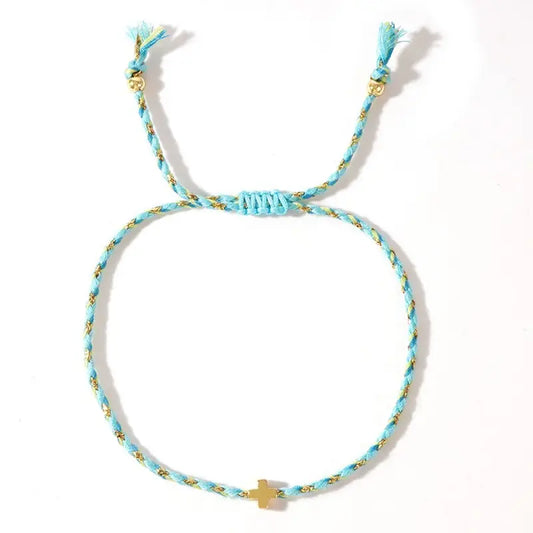 Corded Cross Charm Bracelet, Blue