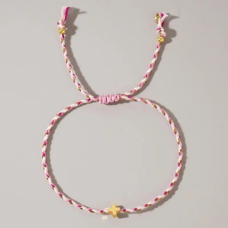 Corded Cross Charm Bracelet, Pink