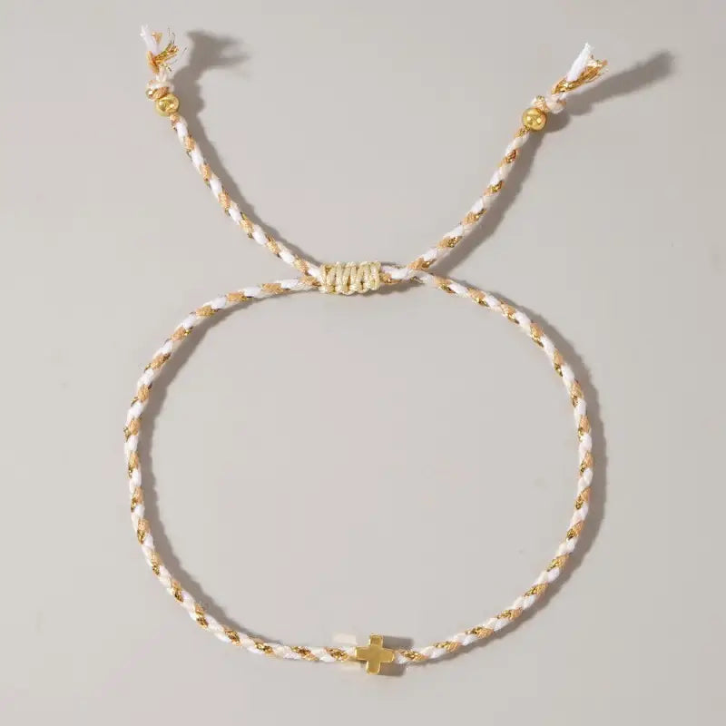 Corded Cross Charm Bracelet, White