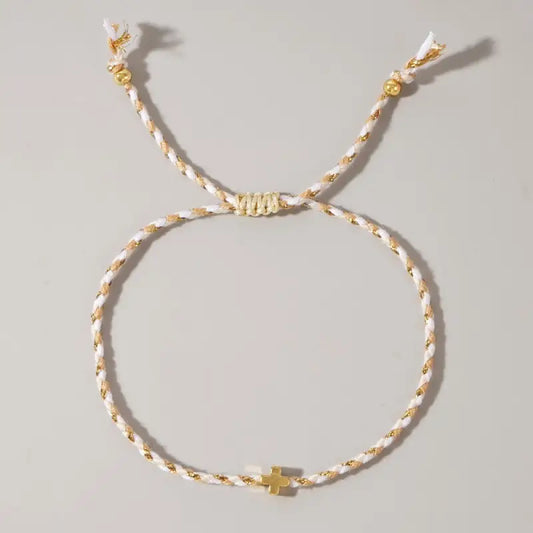 Corded Cross Charm Bracelet, White