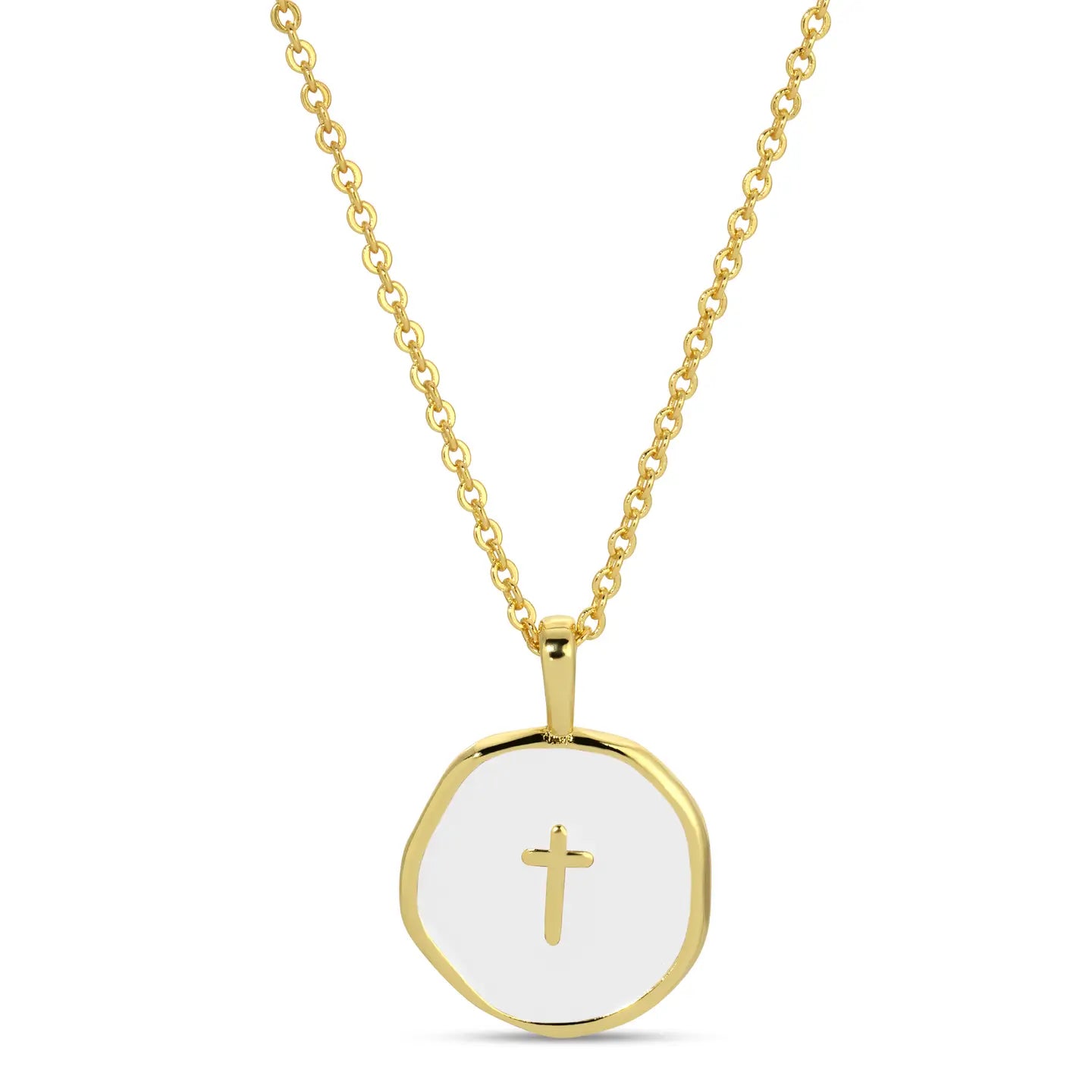 Tiny Cross Pendant Necklace, White