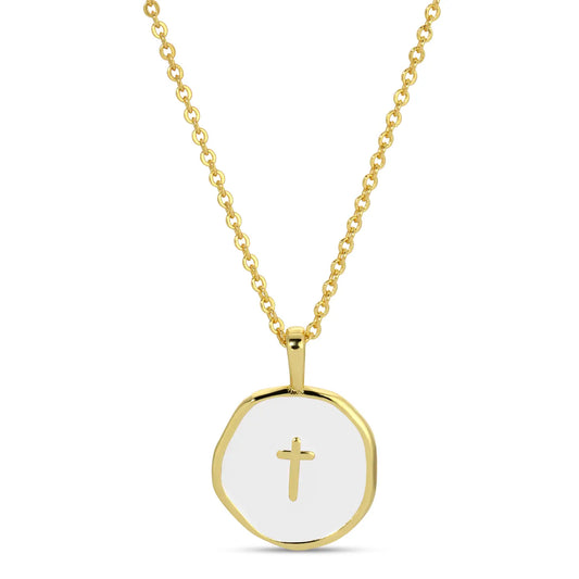Tiny Cross Pendant Necklace, White