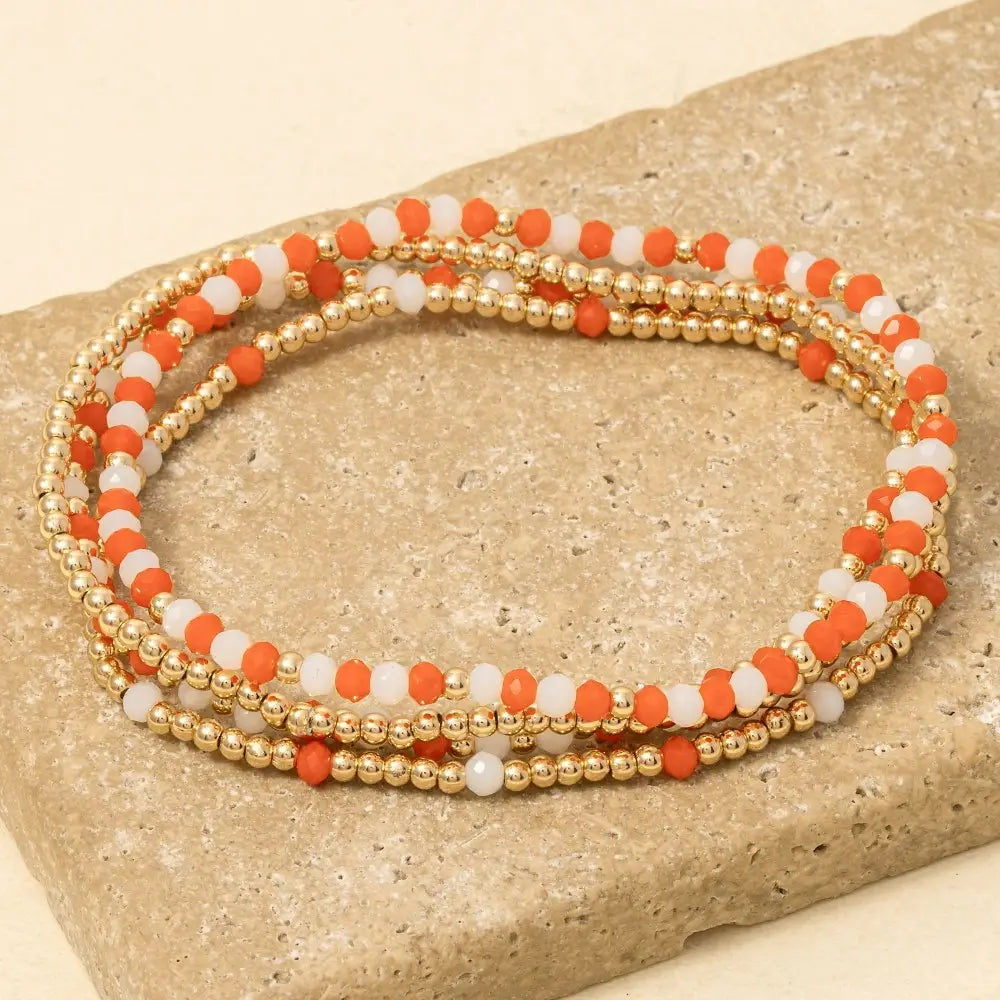 Colorful Game Day Beaded Bracelet Set, Orange