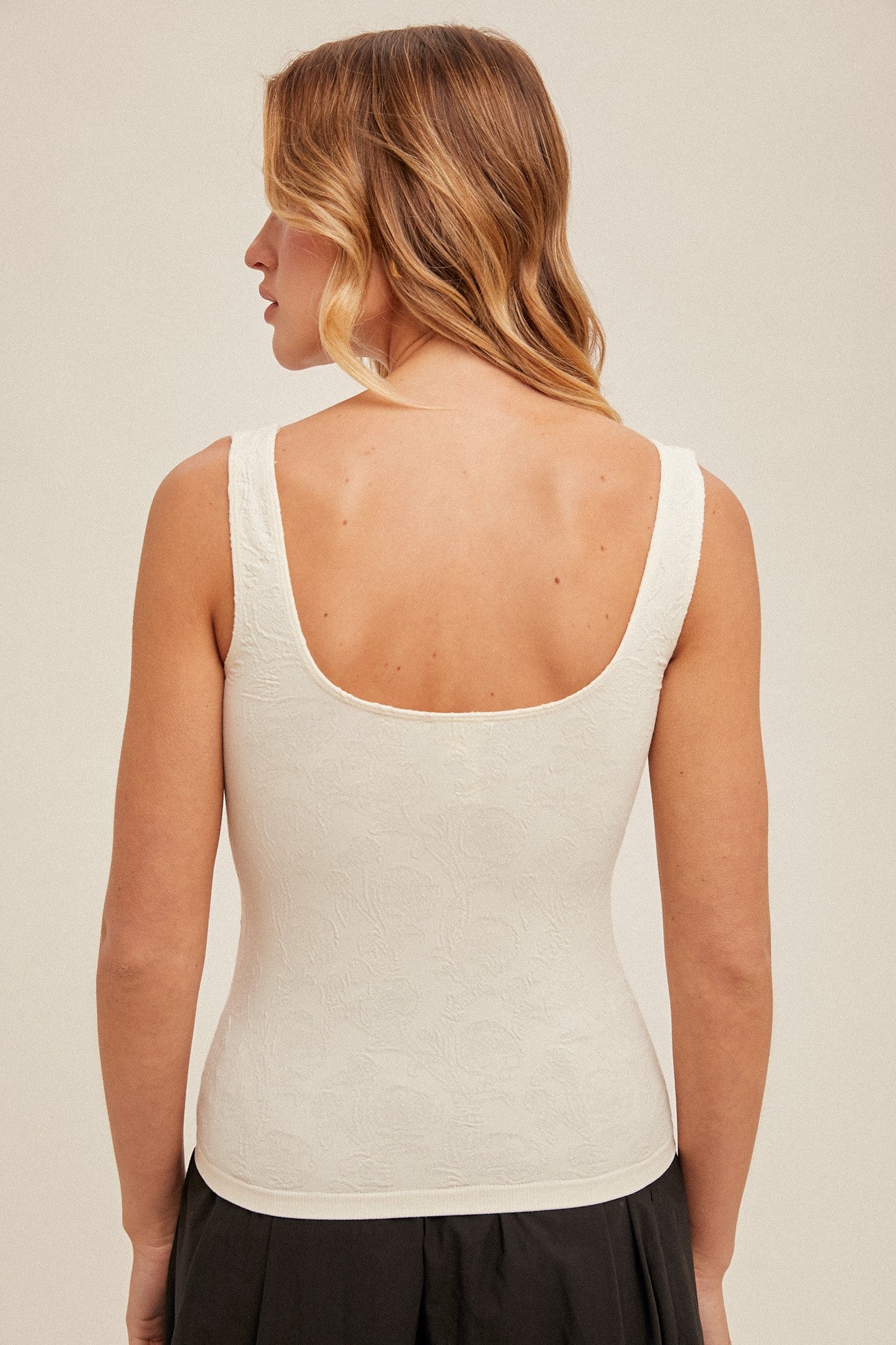 Deep Scoop Jacquard Seamless Tank, Off White
