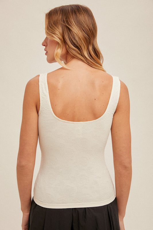 Deep Scoop Jacquard Seamless Tank, Off White