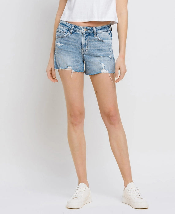 Ververt Mid Rise Raw Distressed Hem Shorts
