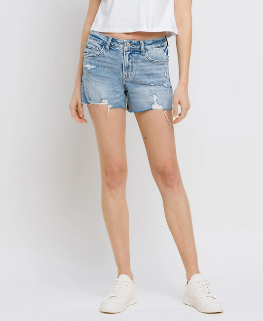 Ververt Mid Rise Raw Distressed Hem Shorts