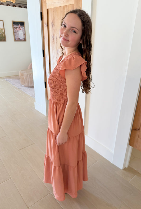 Flutter Sleeve Maxi Dress, Peach