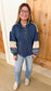 Plaid Contrast Hoodie Pullover, Denim