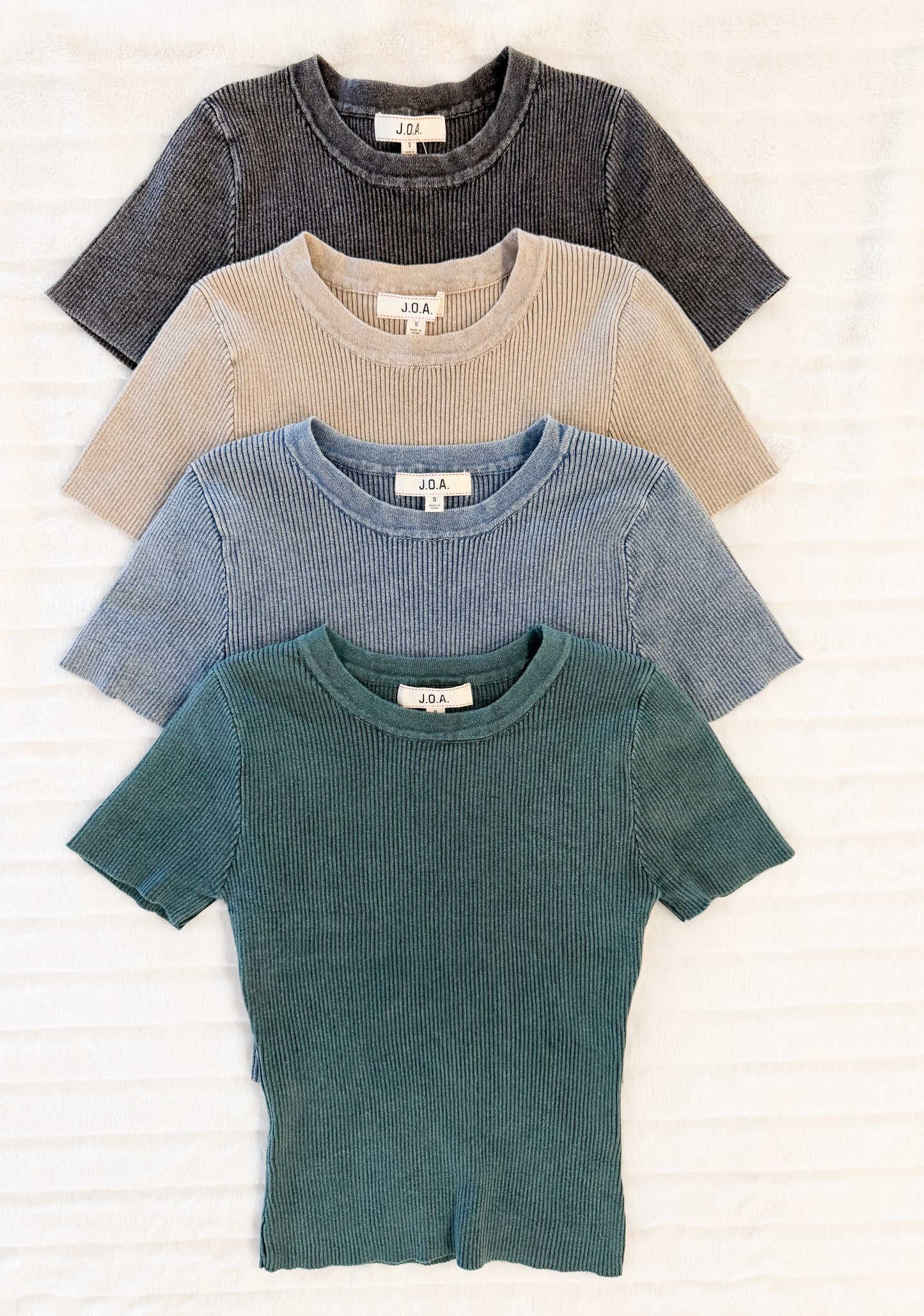 Washed Ribbed Short Sleeve Tee, Multiple Colors
