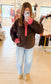 Half Zip Contrast Fleece Sweatshirt, Chocolate