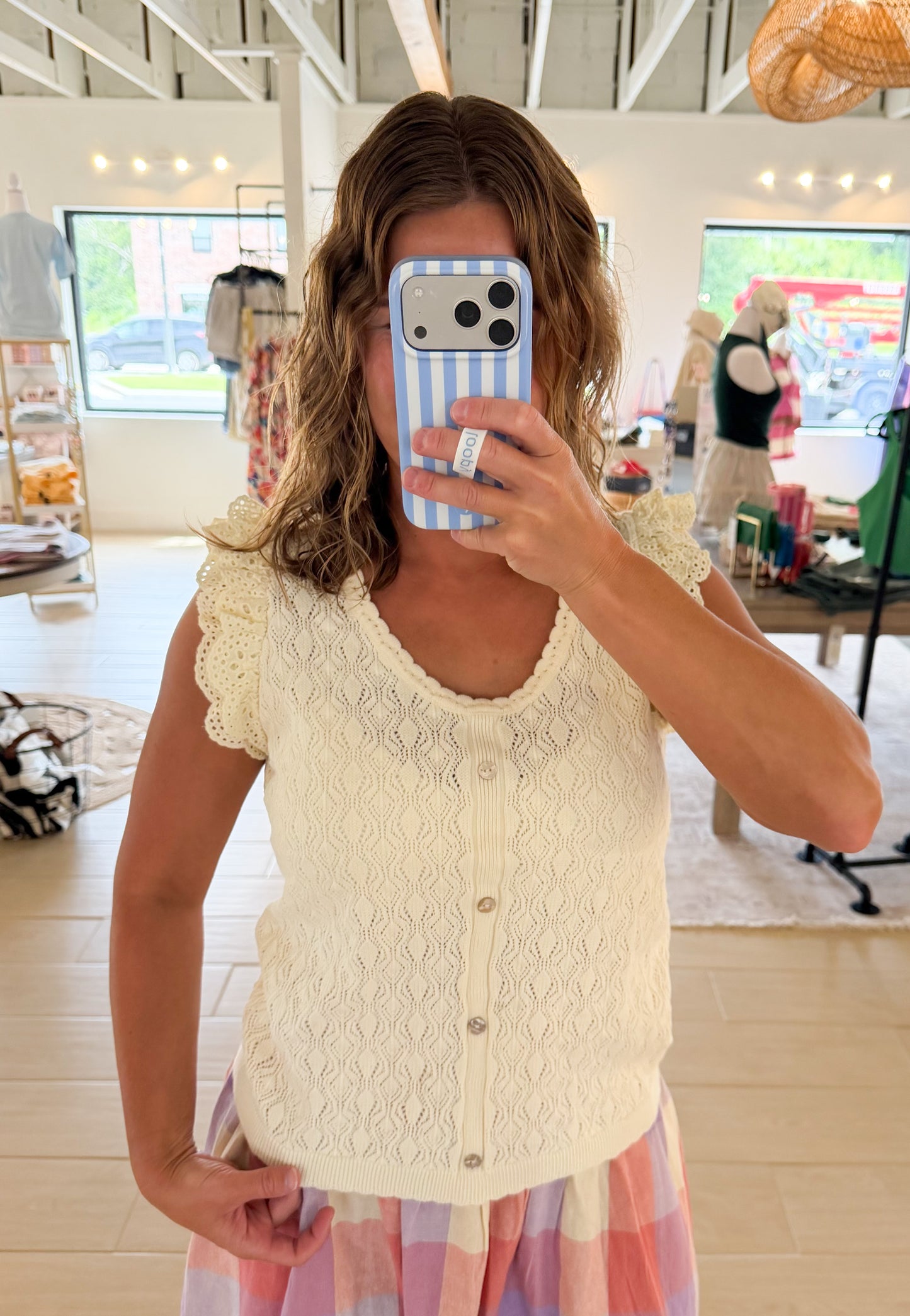 Eyelet Lace Cap Sleeve Crochet Sweater Tank