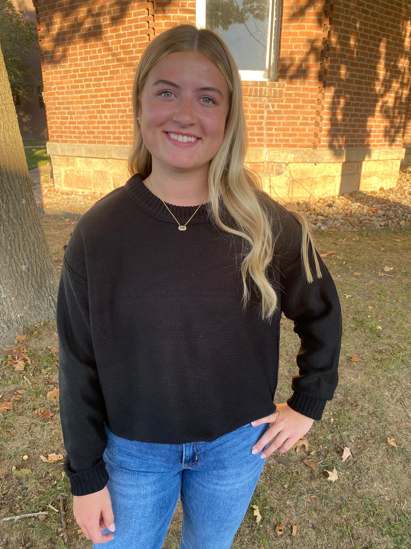 Cropped Oversized Sweater, Black